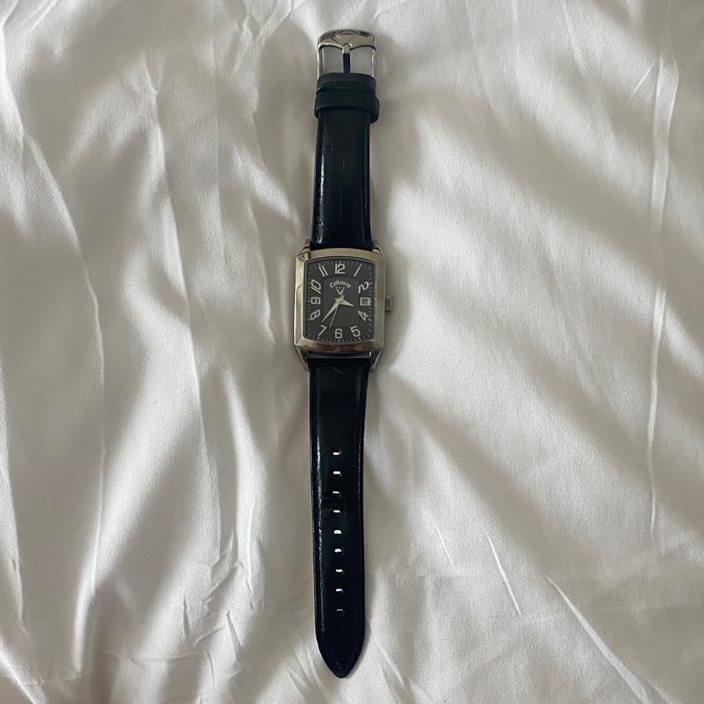 Black Leather Strap Silver Callaway Watch